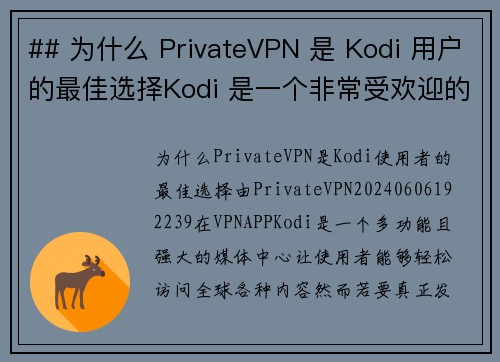 ## 为什么 PrivateVPN 是 Kodi 用户的最佳选择Kodi 是一个非常受欢迎的媒体