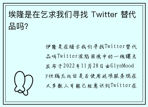 埃隆是在乞求我们寻找 Twitter 替代品吗？ 
